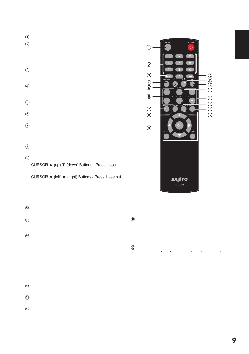 Remote control operation | Sanyo DP55441 User Manual | Page 10 / 32