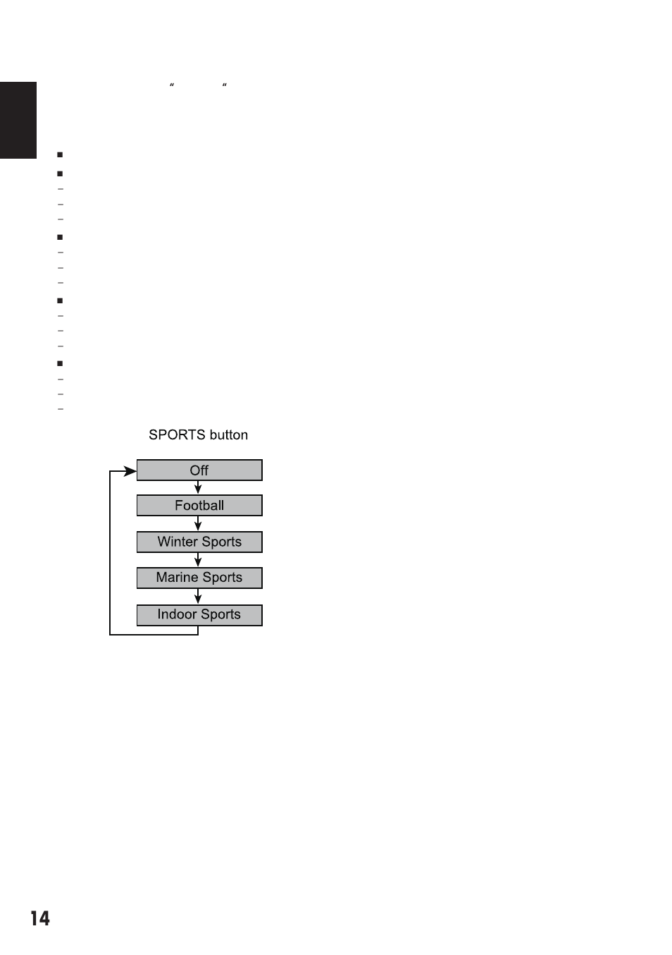 Sports mode, Football, Winter sports | Marine sports, Indoor sports | Sanyo DP55441 User Manual | Page 15 / 32