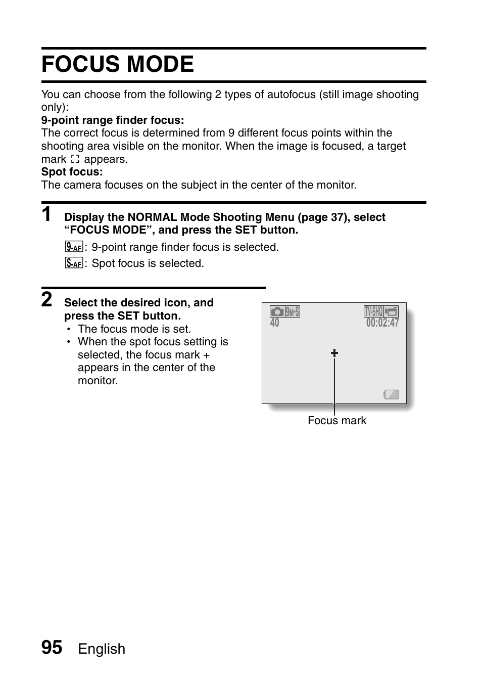 Focus mode | Sanyo VPC-CG9EX User Manual | Page 102 / 220