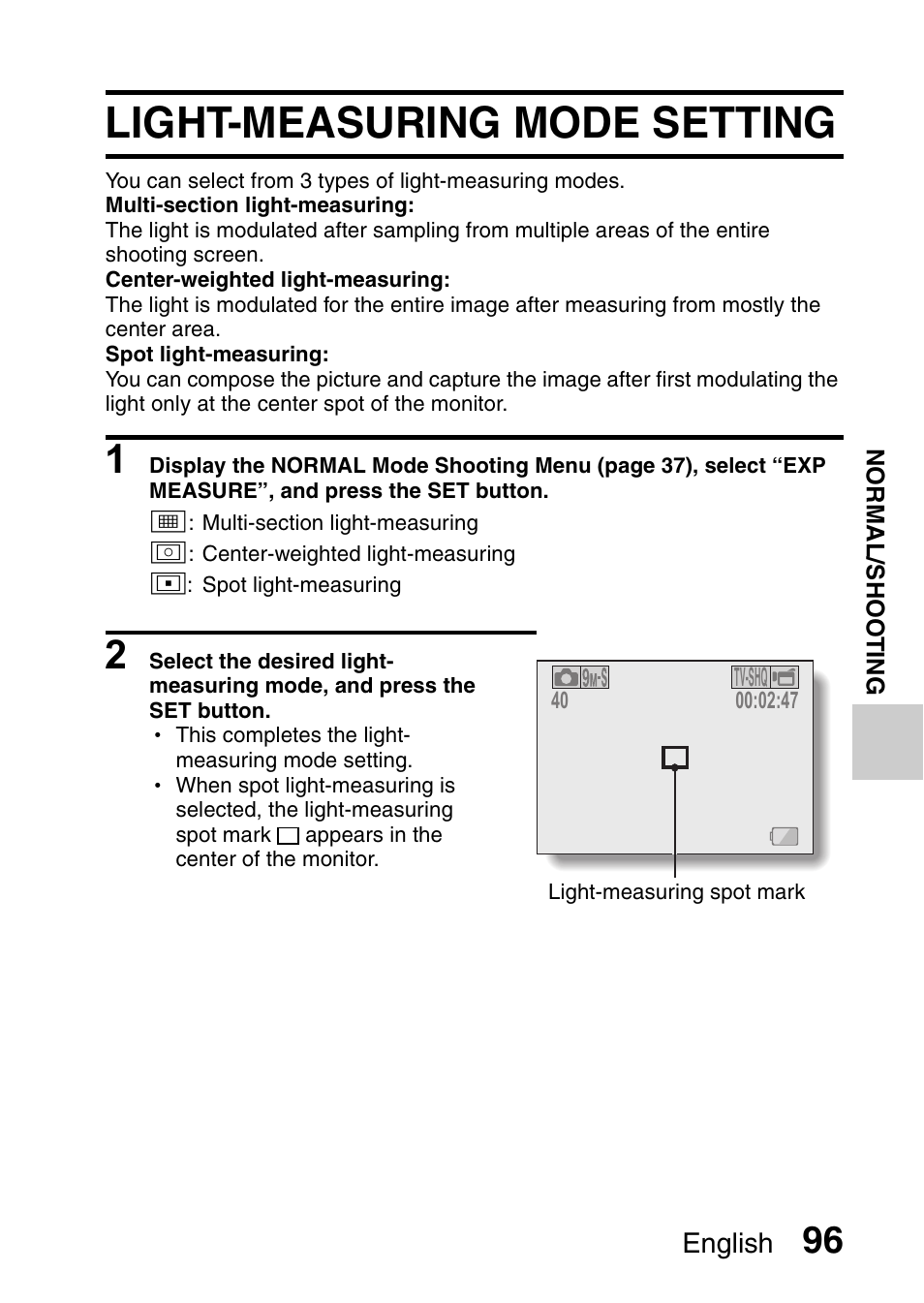 Light-measuring mode setting | Sanyo VPC-CG9EX User Manual | Page 103 / 220