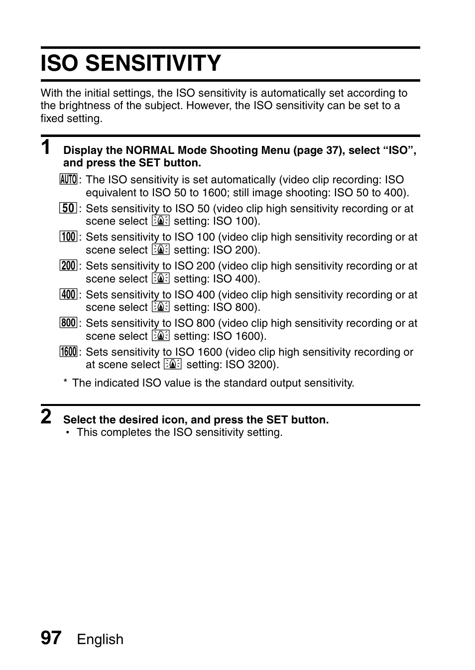 Iso sensitivity, English | Sanyo VPC-CG9EX User Manual | Page 104 / 220