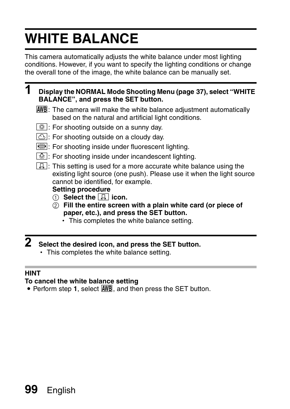 White balance | Sanyo VPC-CG9EX User Manual | Page 106 / 220