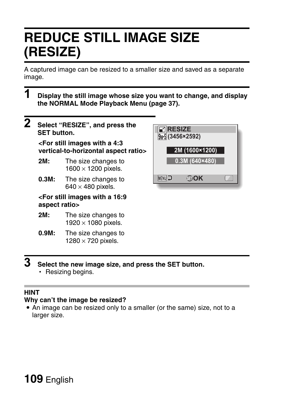Reduce still image size (resize), English | Sanyo VPC-CG9EX User Manual | Page 116 / 220