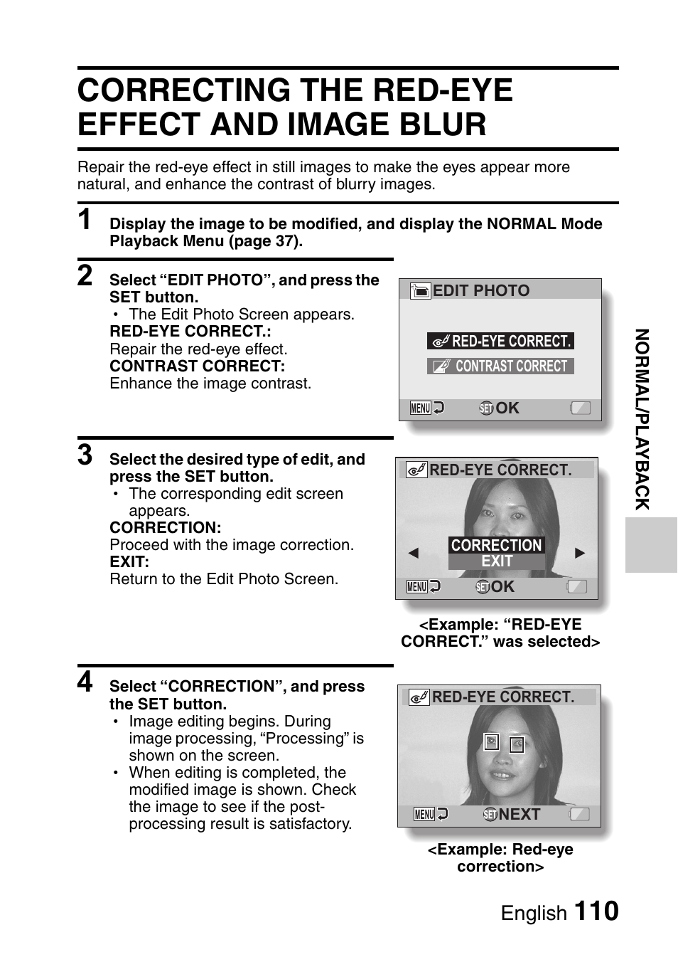Correcting the red-eye effect and image blur | Sanyo VPC-CG9EX User Manual | Page 117 / 220