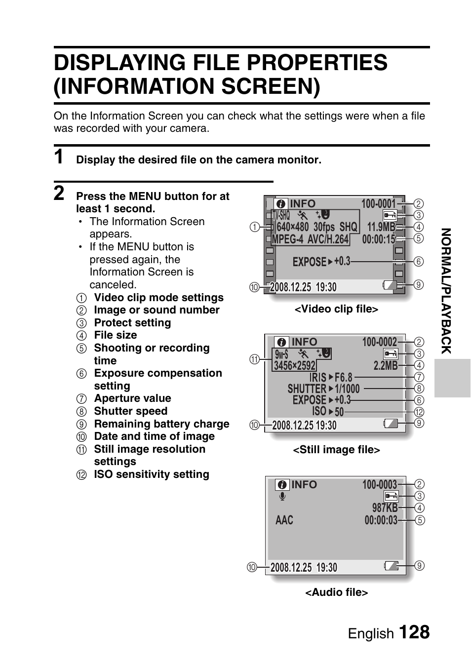 Displaying file properties (information screen), English | Sanyo VPC-CG9EX User Manual | Page 135 / 220