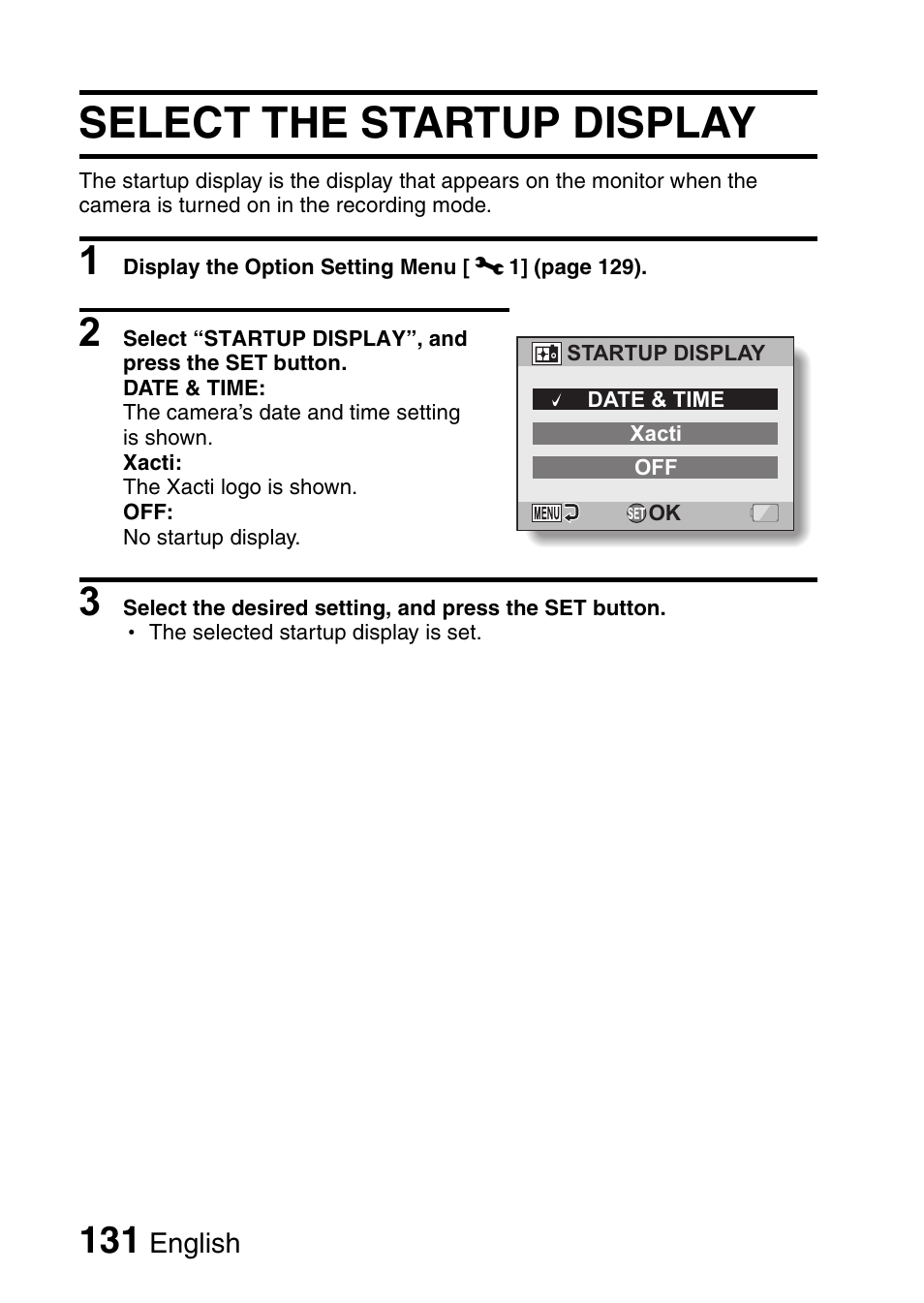 Select the startup display | Sanyo VPC-CG9EX User Manual | Page 138 / 220