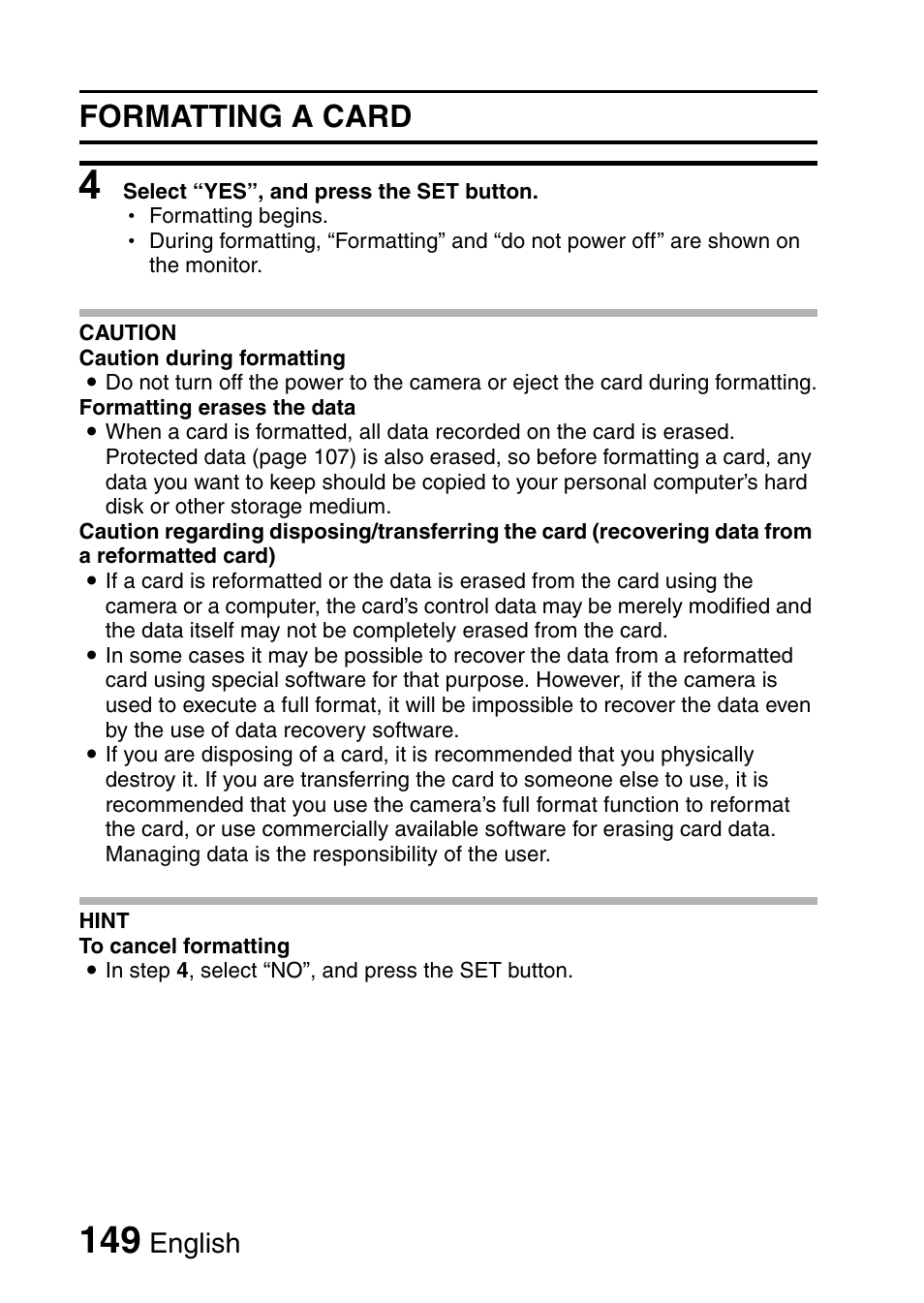 Formatting a card, English | Sanyo VPC-CG9EX User Manual | Page 156 / 220