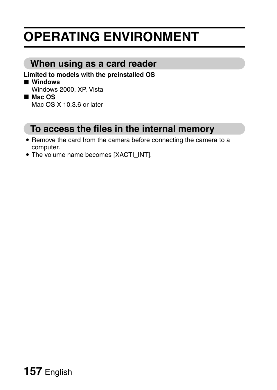 Operating environment, When using as a card reader | Sanyo VPC-CG9EX User Manual | Page 164 / 220