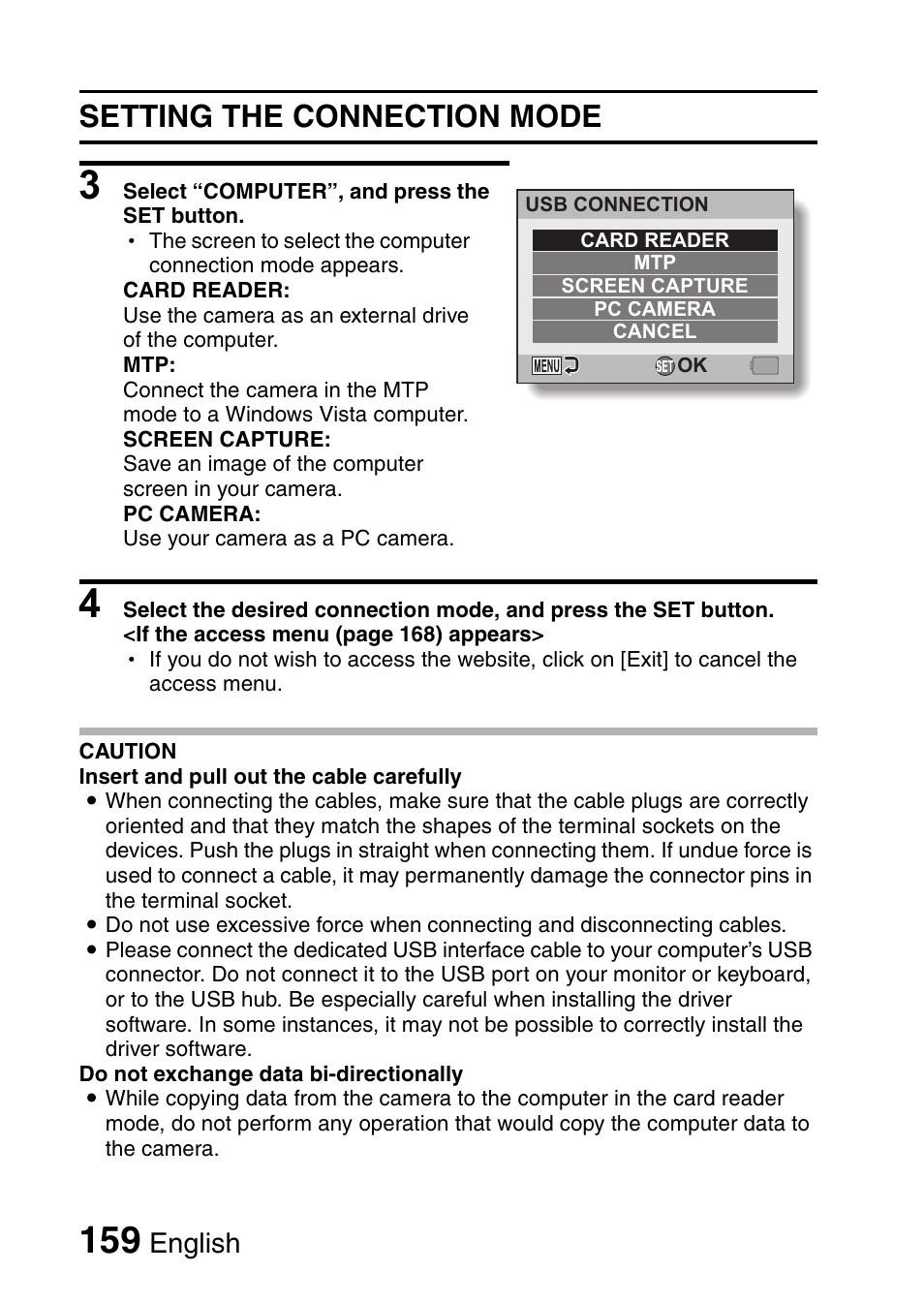 Setting the connection mode, English | Sanyo VPC-CG9EX User Manual | Page 166 / 220