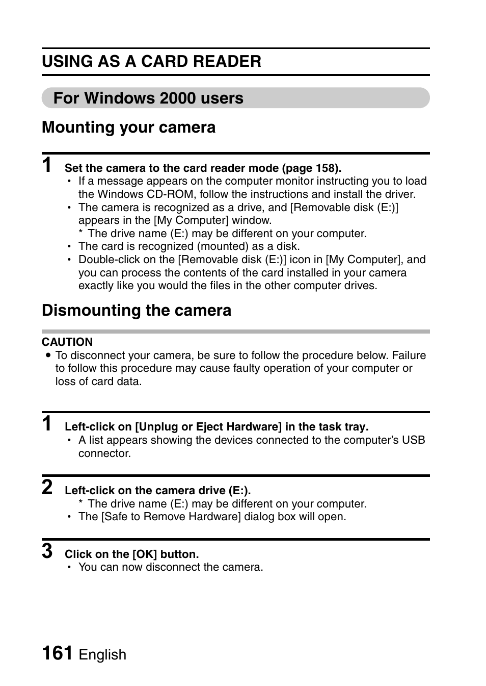 Dismounting the camera | Sanyo VPC-CG9EX User Manual | Page 168 / 220
