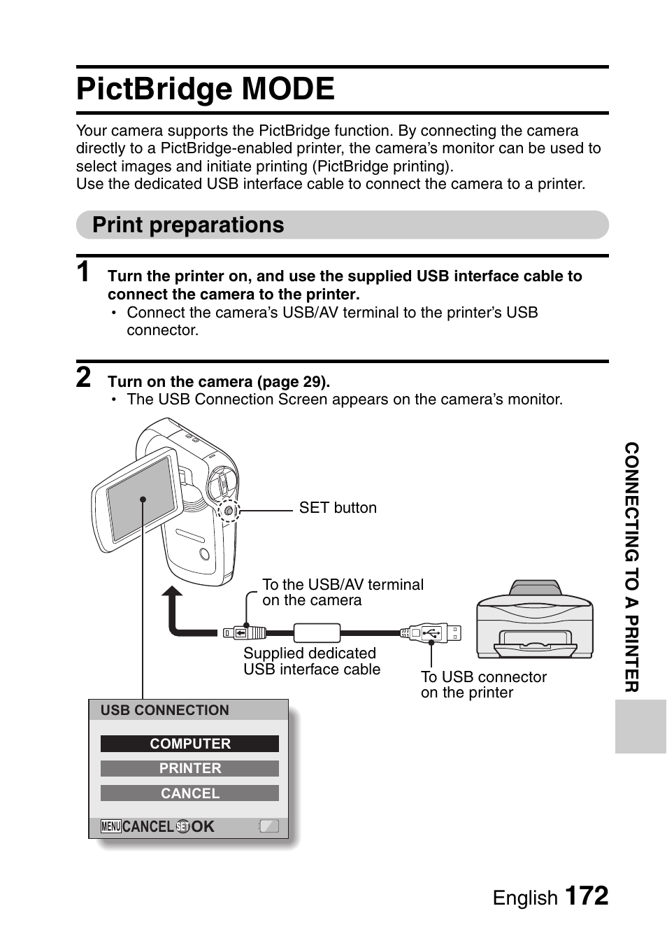 Pictbridge mode, Print preparations | Sanyo VPC-CG9EX User Manual | Page 179 / 220