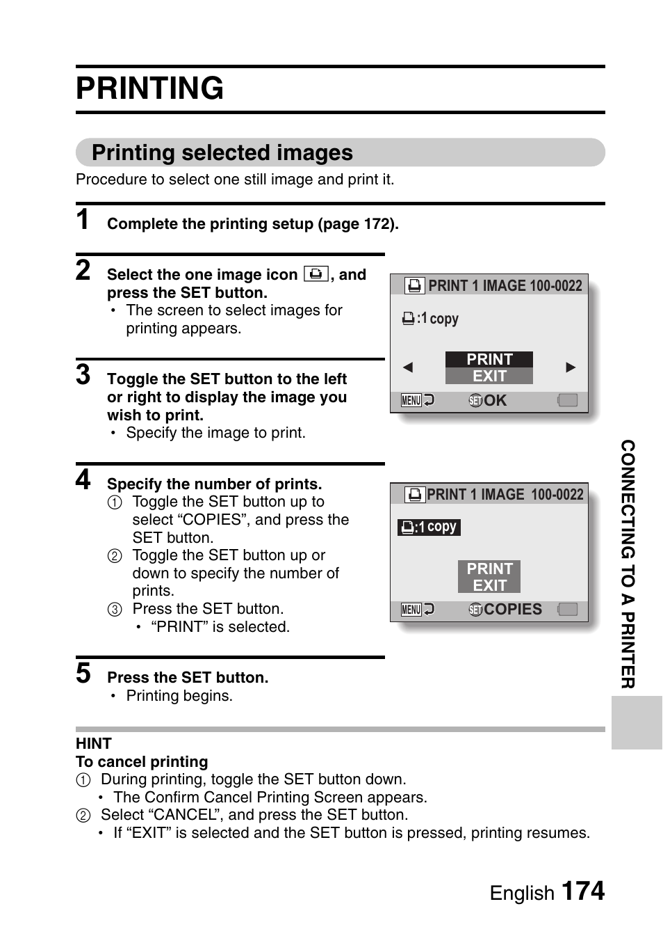 Printing, Printing selected images | Sanyo VPC-CG9EX User Manual | Page 181 / 220