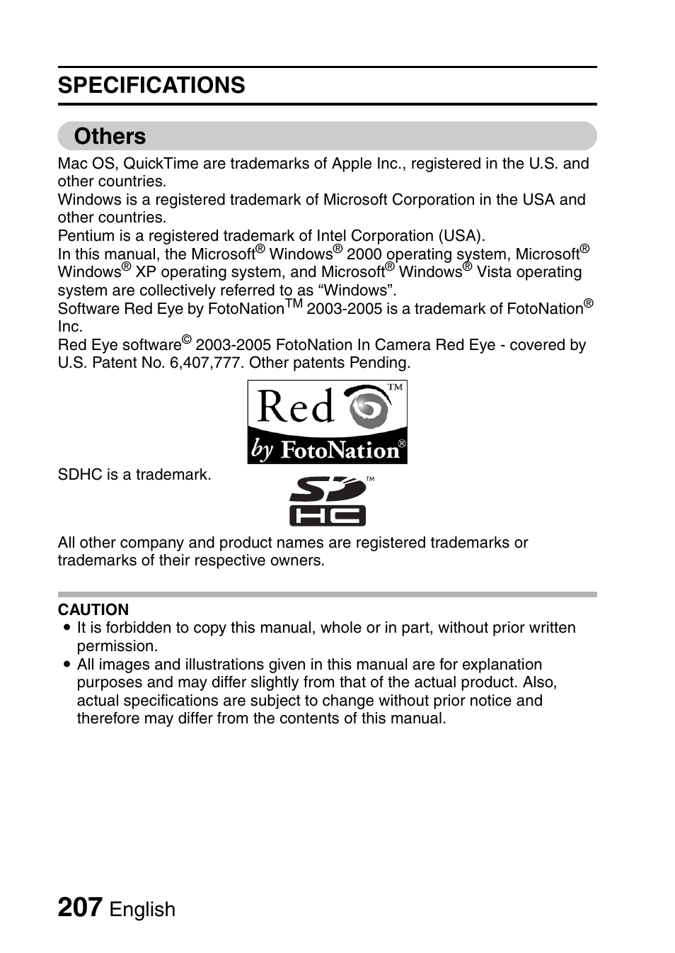 Specifications others, English | Sanyo VPC-CG9EX User Manual | Page 214 / 220