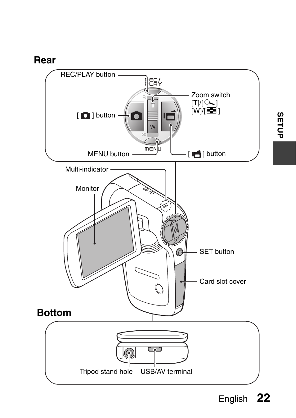 Rear, Bottom, English | Sanyo VPC-CG9EX User Manual | Page 29 / 220