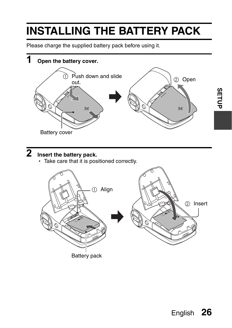 Installing the battery pack | Sanyo VPC-CG9EX User Manual | Page 33 / 220