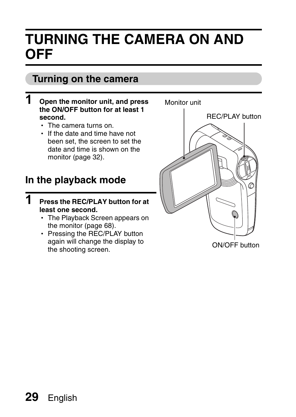 Turning the camera on and off | Sanyo VPC-CG9EX User Manual | Page 36 / 220