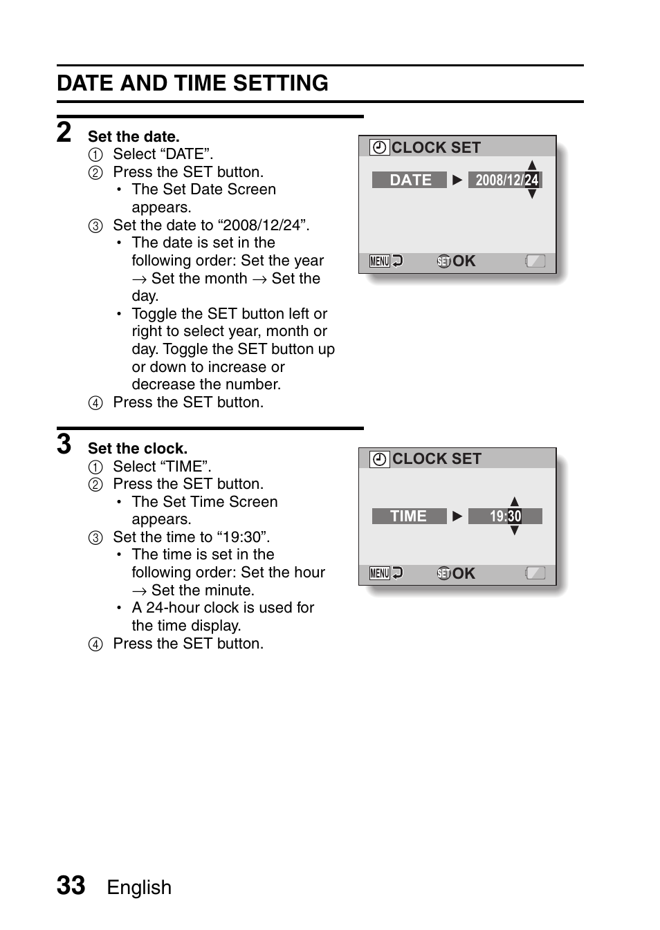 Date and time setting, English | Sanyo VPC-CG9EX User Manual | Page 40 / 220