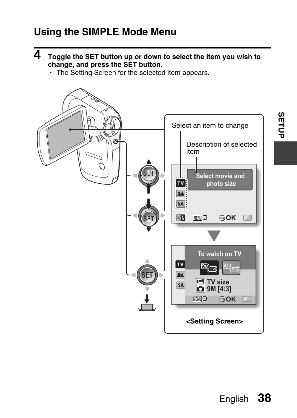 Using the simple mode menu, English | Sanyo VPC-CG9EX User Manual | Page 45 / 220