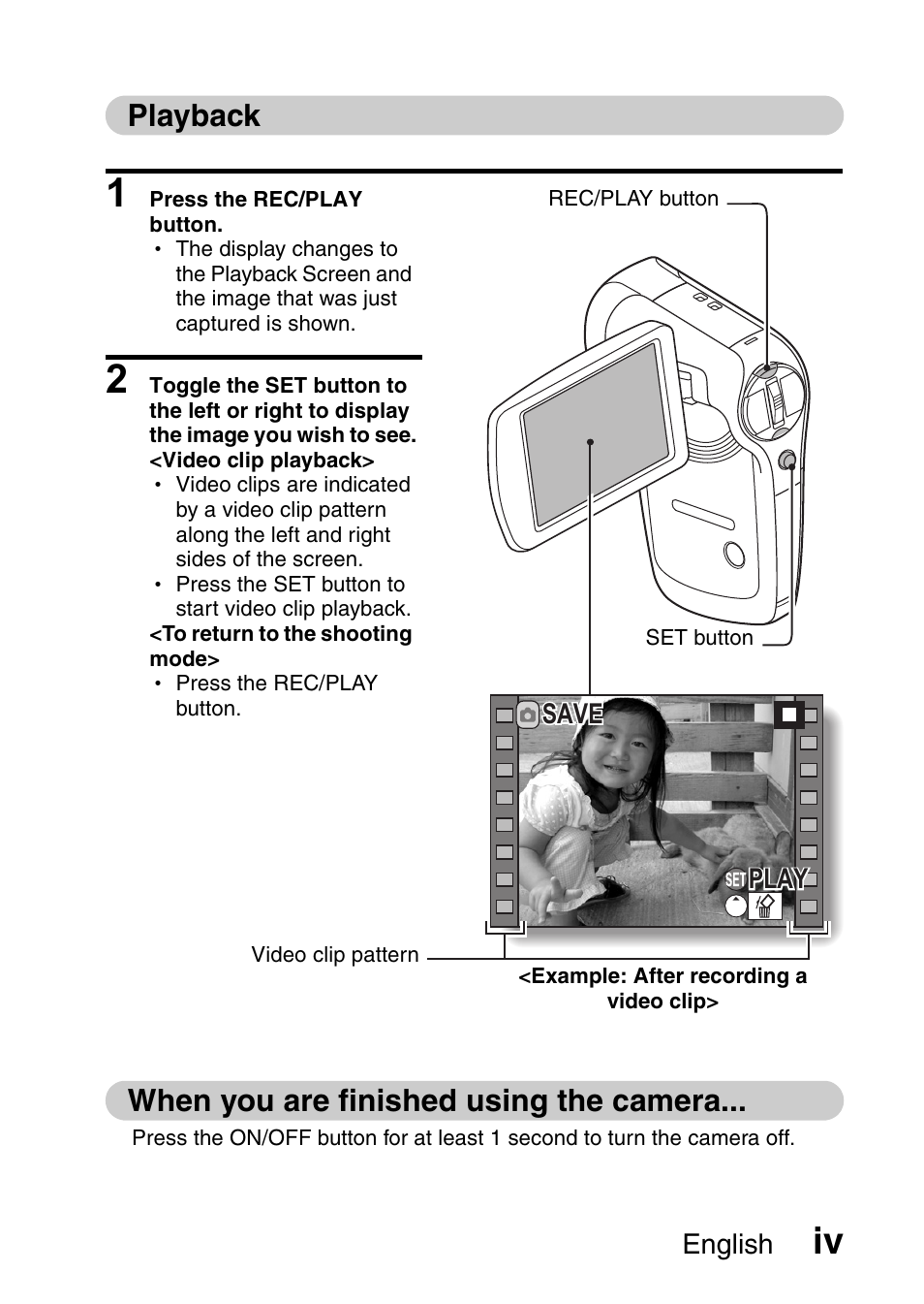 Playback when you are finished using the camera | Sanyo VPC-CG9EX User Manual | Page 5 / 220