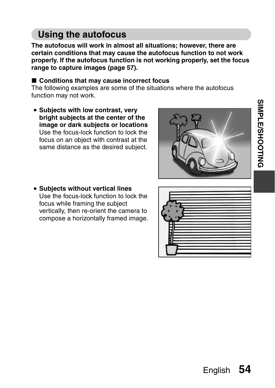 Using the autofocus, English | Sanyo VPC-CG9EX User Manual | Page 61 / 220