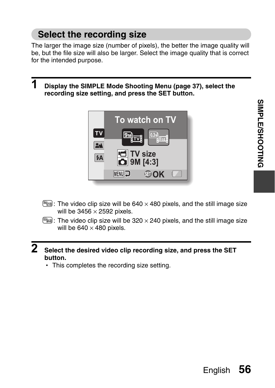 Select the recording size | Sanyo VPC-CG9EX User Manual | Page 63 / 220