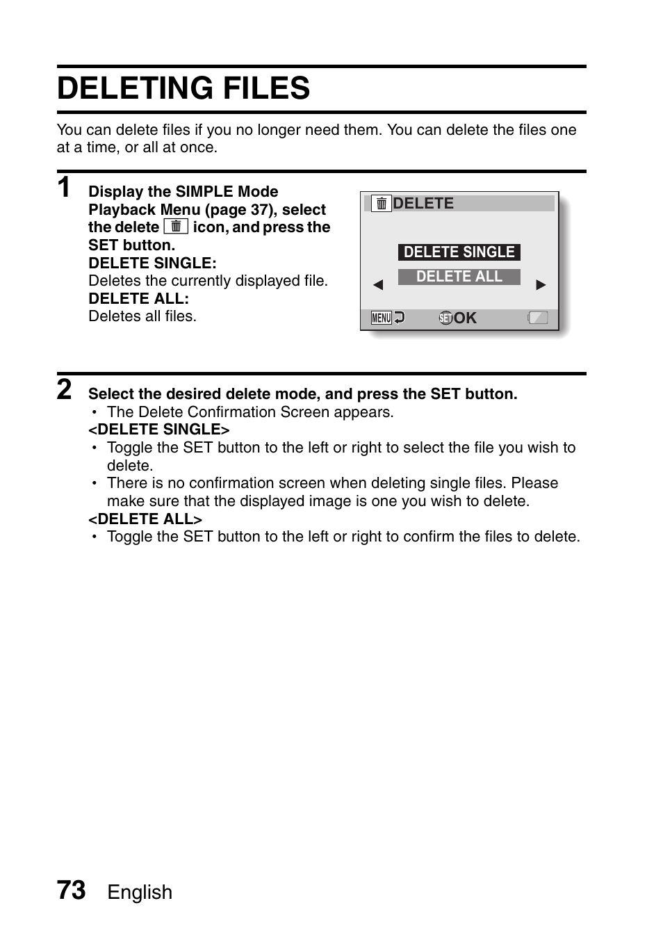 Deleting files | Sanyo VPC-CG9EX User Manual | Page 80 / 220