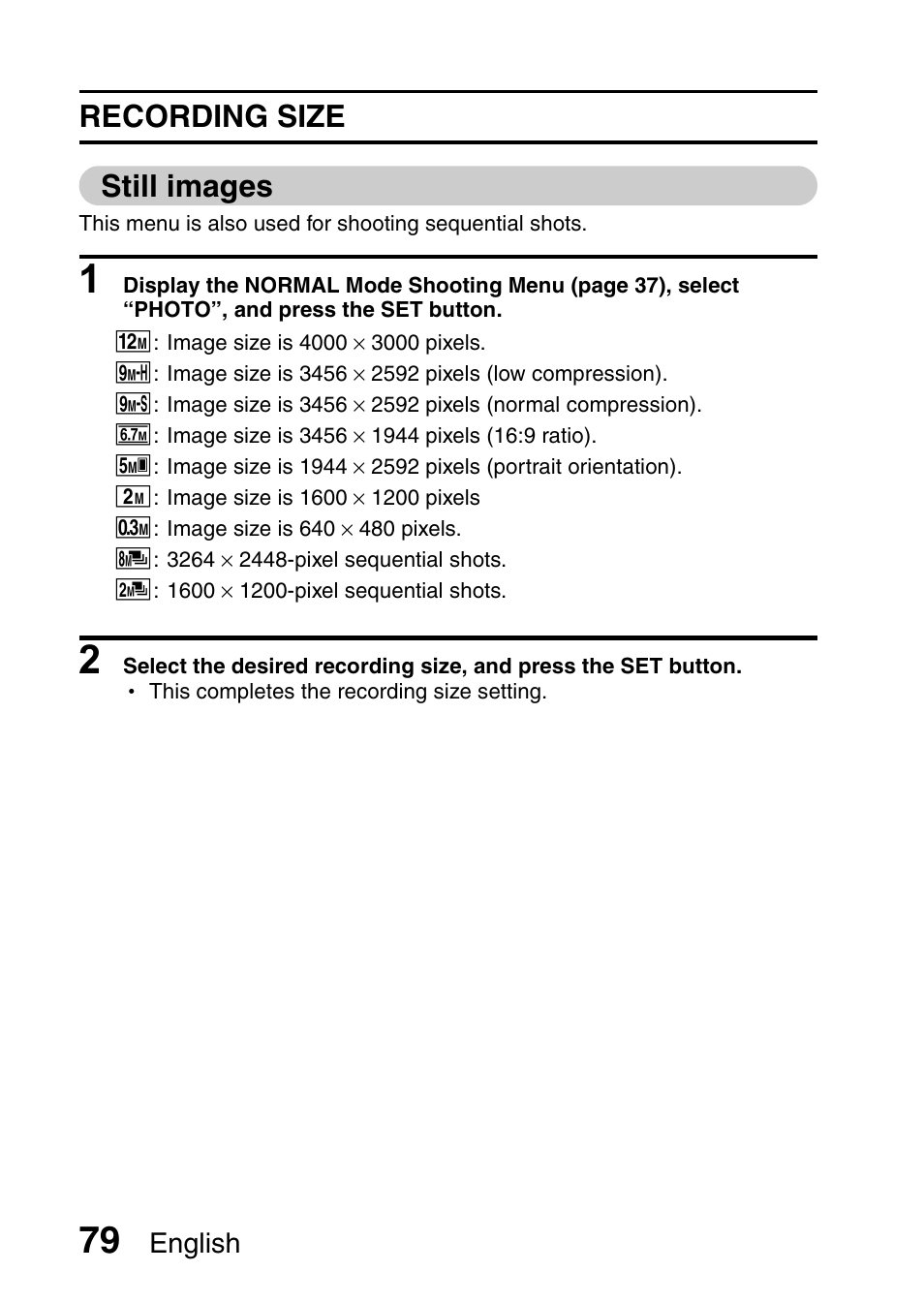 Recording size still images | Sanyo VPC-CG9EX User Manual | Page 86 / 220