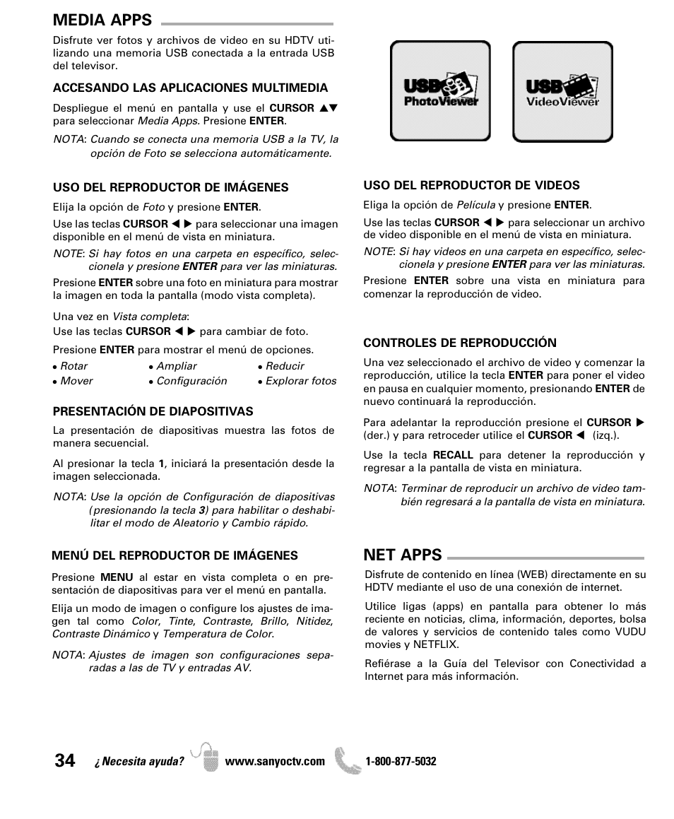 Media apps net apps | Sanyo iP SERIES INTERNET READY HDTV DP42861 User Manual | Page 34 / 36