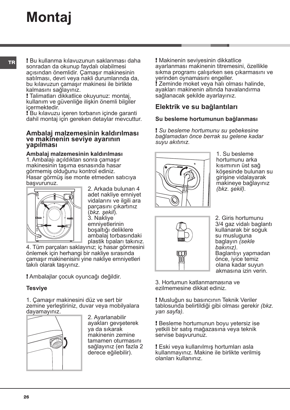 Montaj | Hotpoint Ariston AQ113D 697 User Manual | Page 26 / 72