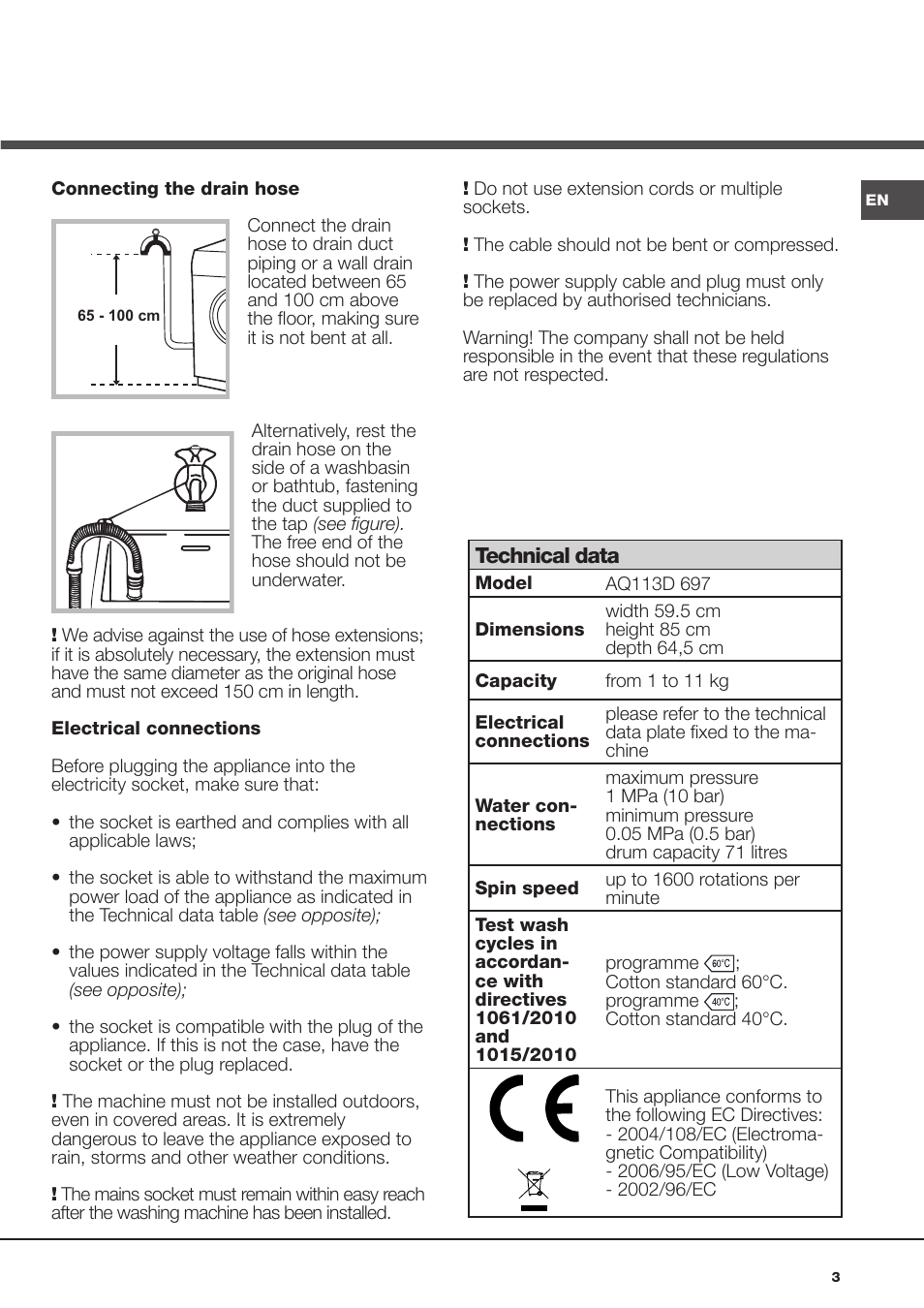 Hotpoint Ariston AQ113D 697 User Manual | Page 3 / 72