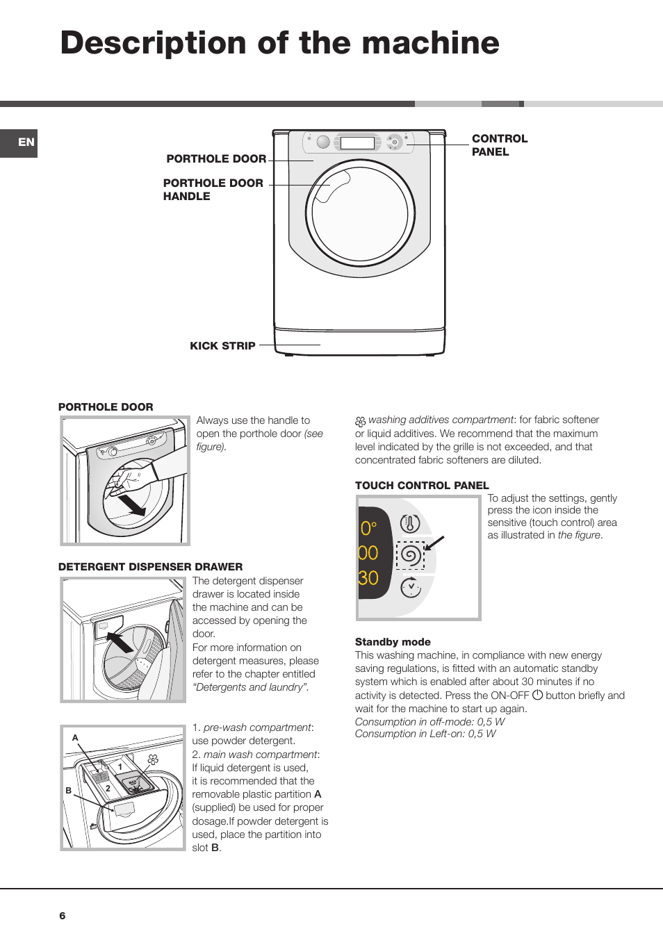 Description of the machine | Hotpoint Ariston AQ113D 697 User Manual | Page 6 / 72