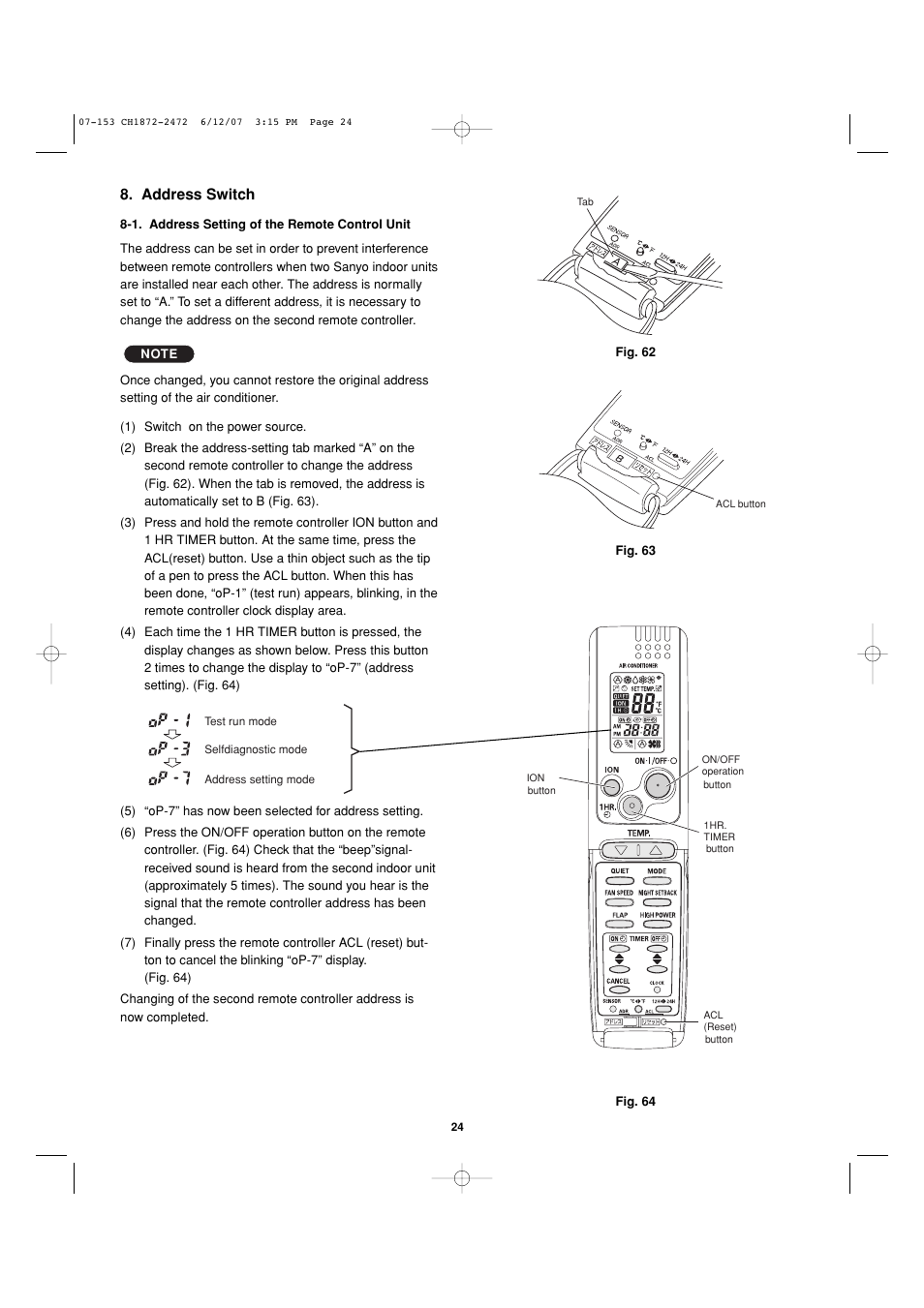 Address switch | Sanyo KHS2472 User Manual | Page 110 / 111