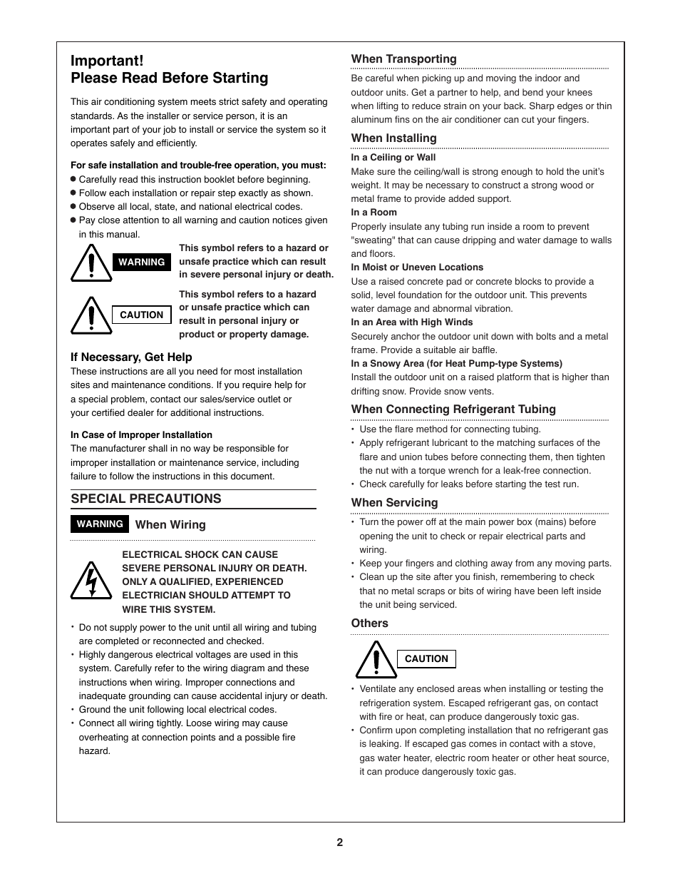 Important! please read before starting, Special precautions | Sanyo KHS2472 User Manual | Page 2 / 111