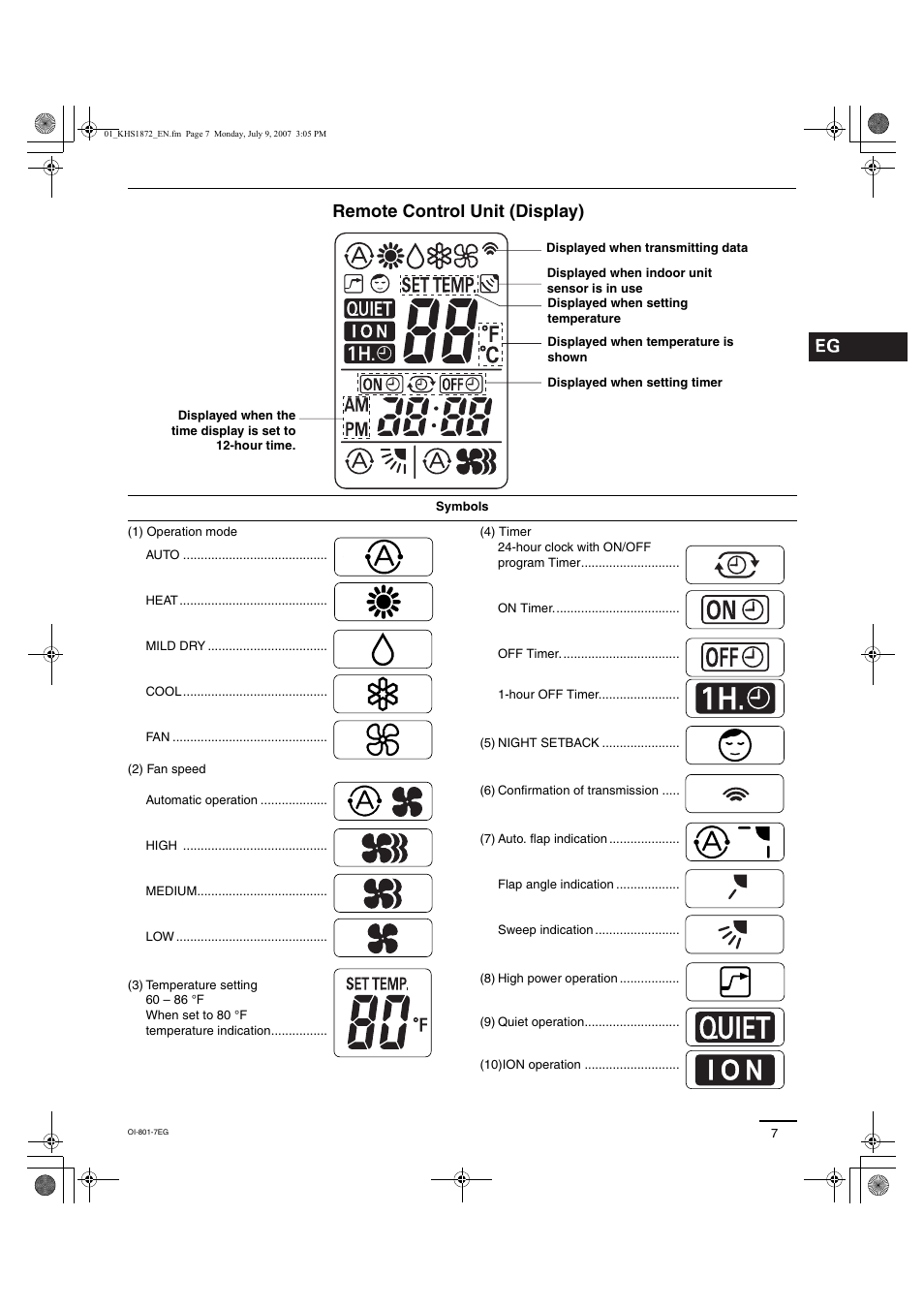 Remote control unit (display) | Sanyo KHS2472 User Manual | Page 67 / 111