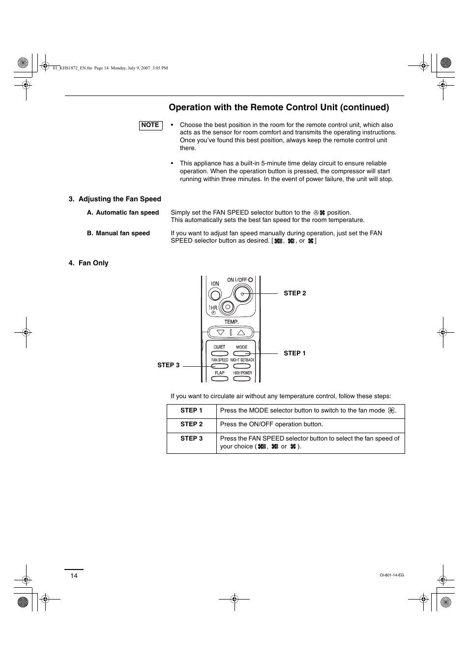 Operation with the remote control unit (continued) | Sanyo KHS2472 User Manual | Page 74 / 111