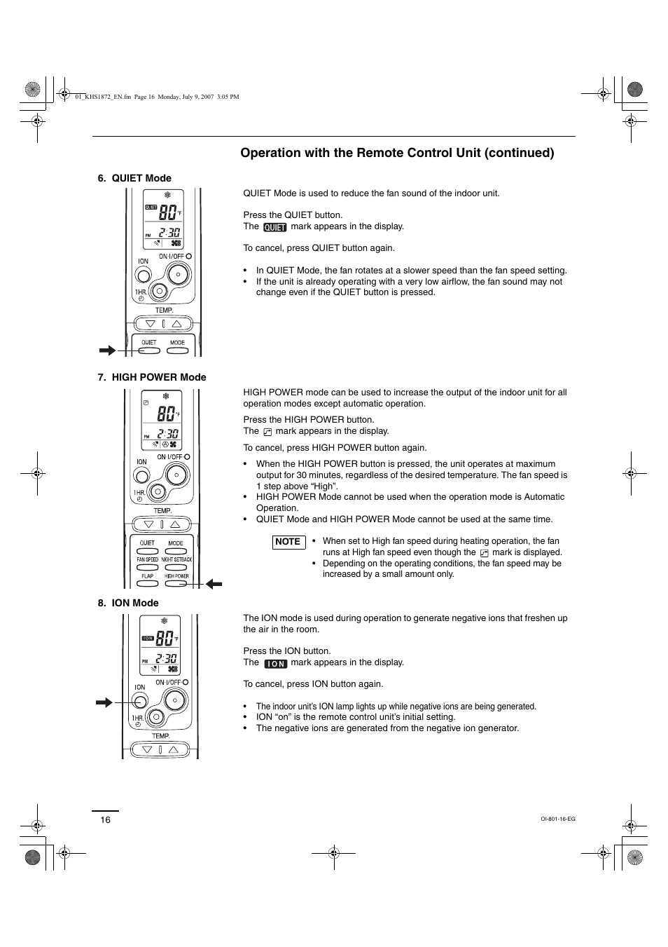 Operation with the remote control unit (continued) | Sanyo KHS2472 User Manual | Page 76 / 111