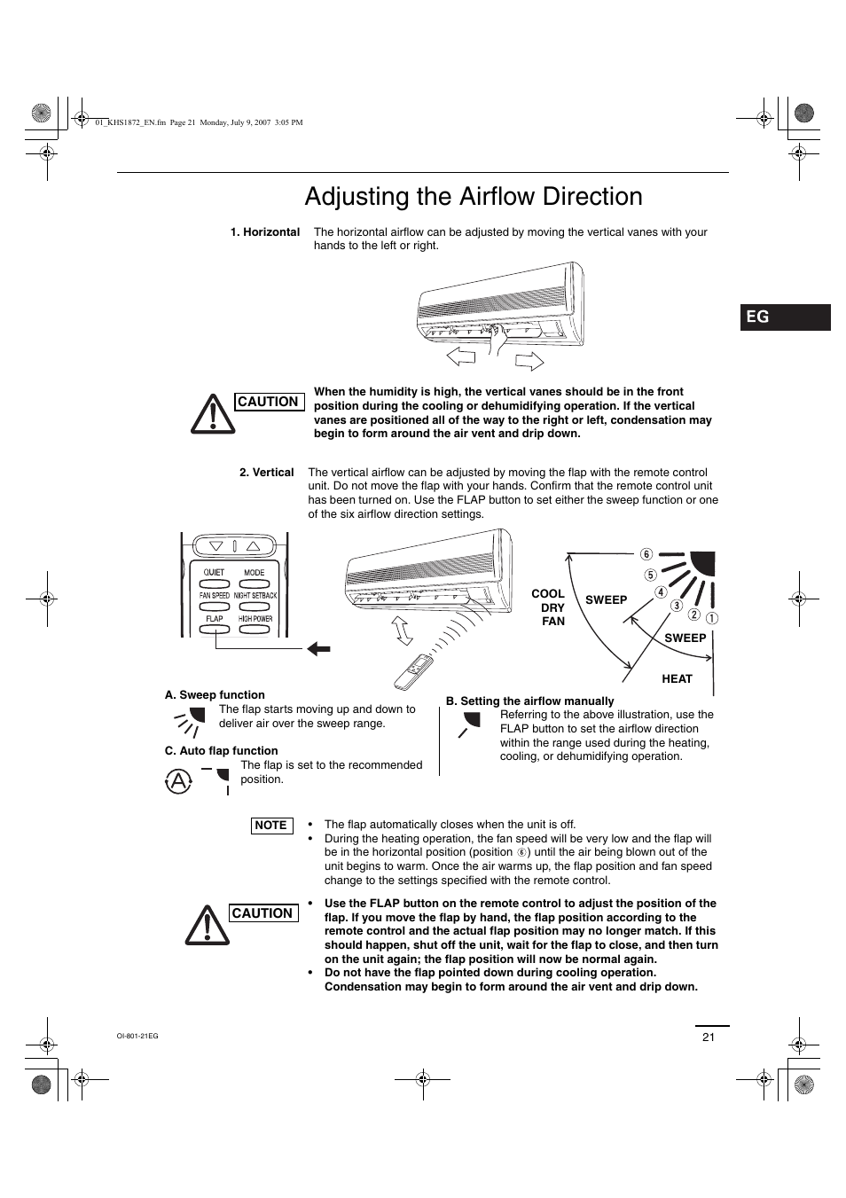 Adjusting the airflow direction | Sanyo KHS2472 User Manual | Page 81 / 111