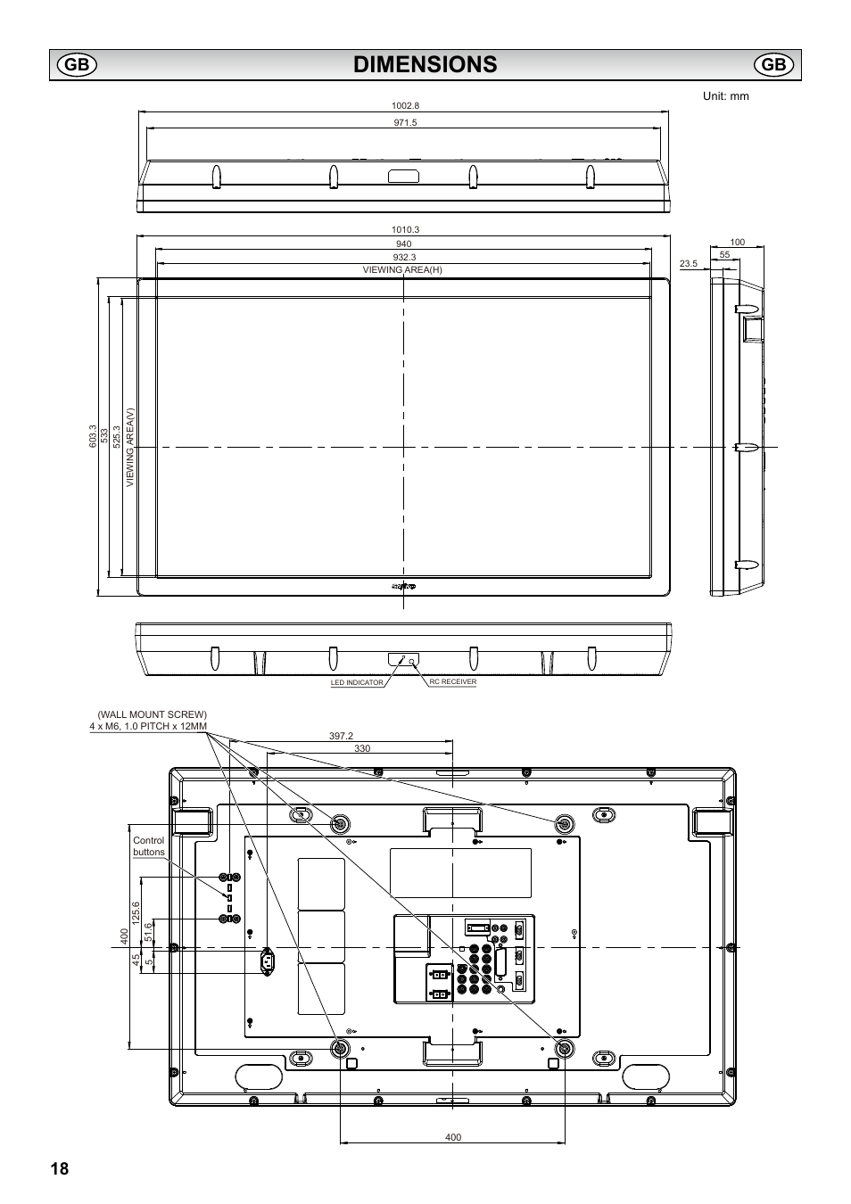 Dimensions | Sanyo PID-42AS1 User Manual | Page 18 / 22