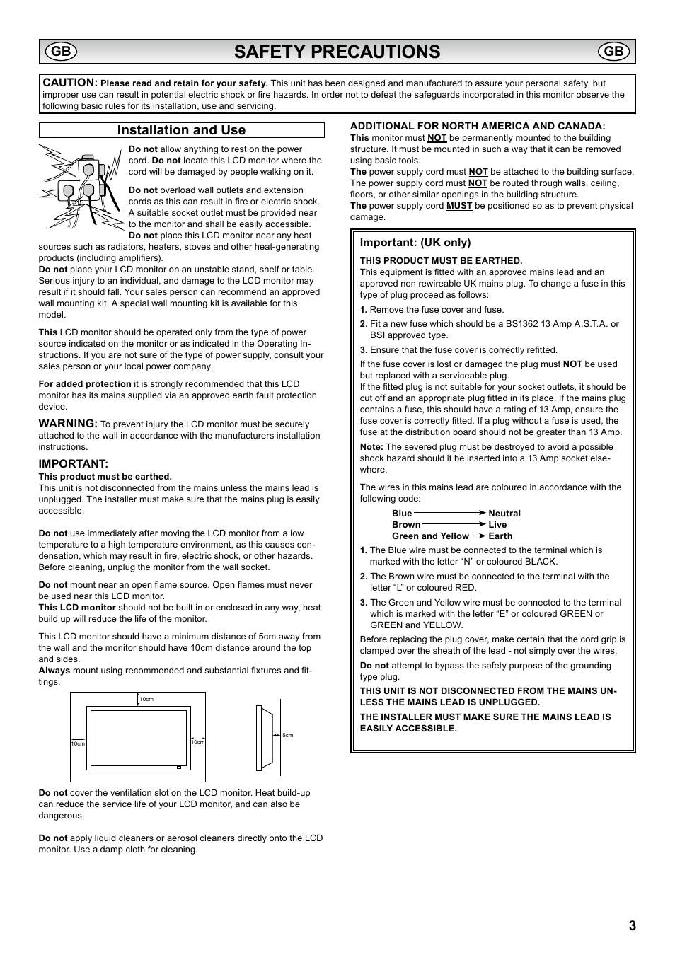 Safety precautions, Installation and use | Sanyo PID-42AS1 User Manual | Page 3 / 22