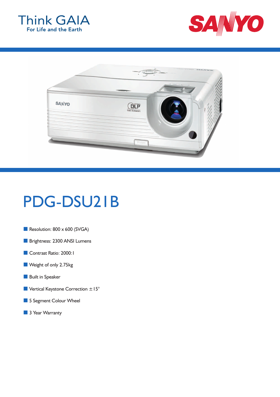 Sanyo PDG-DSU21B User Manual | 2 pages