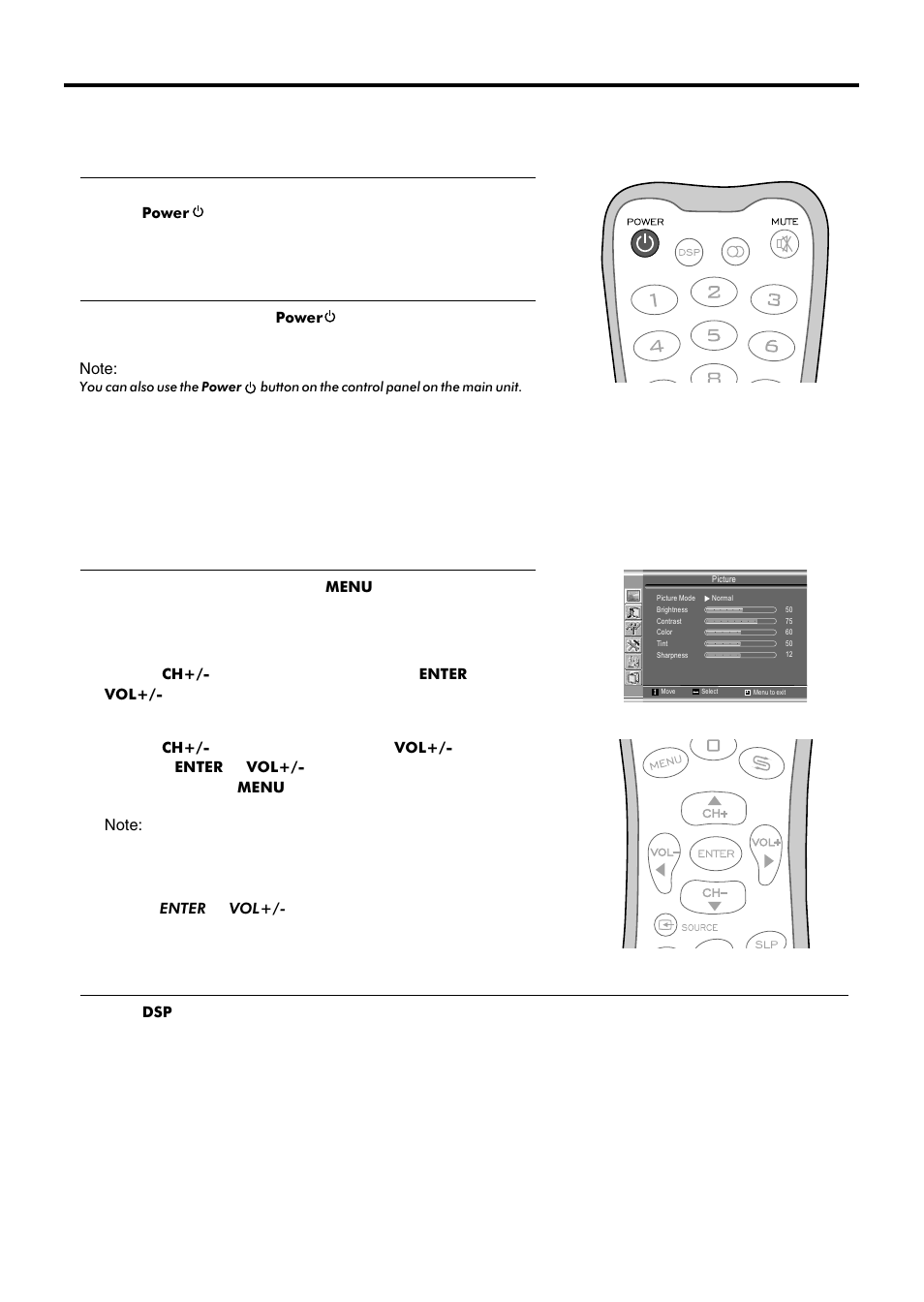 Turning the unit on and off, Viewing the menus and displays | Sanyo AVL-209 User Manual | Page 16 / 34