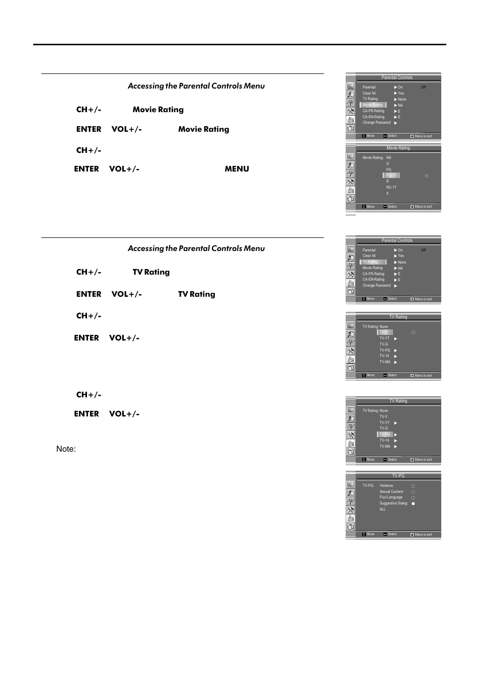 Parental controls, Adjusting the movie rating, Adjusting the tv rating | Continued) | Sanyo AVL-209 User Manual | Page 28 / 34