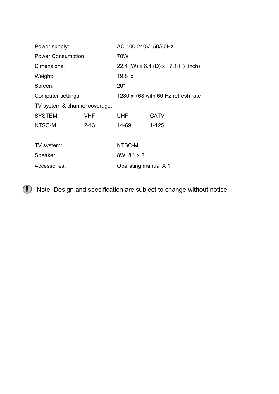 Specifications | Sanyo AVL-209 User Manual | Page 32 / 34