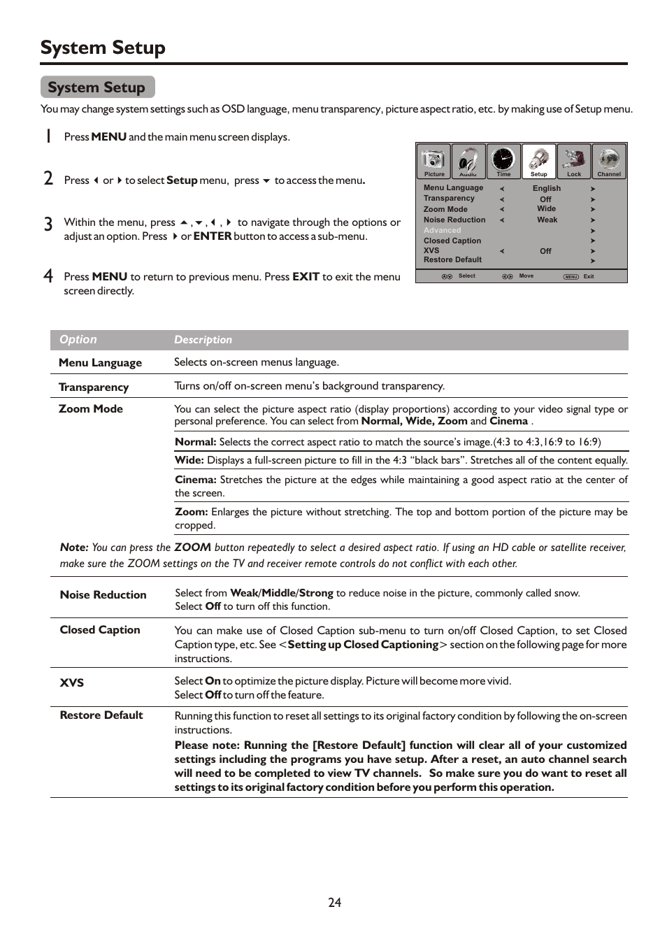 页面 26, System setup 1 3, System setup | Sanyo AVL472 User Manual | Page 26 / 36