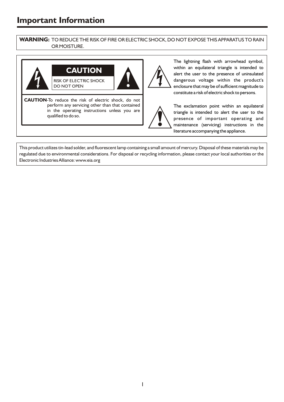 页面 3, Important information, Caution | Sanyo AVL472 User Manual | Page 3 / 36