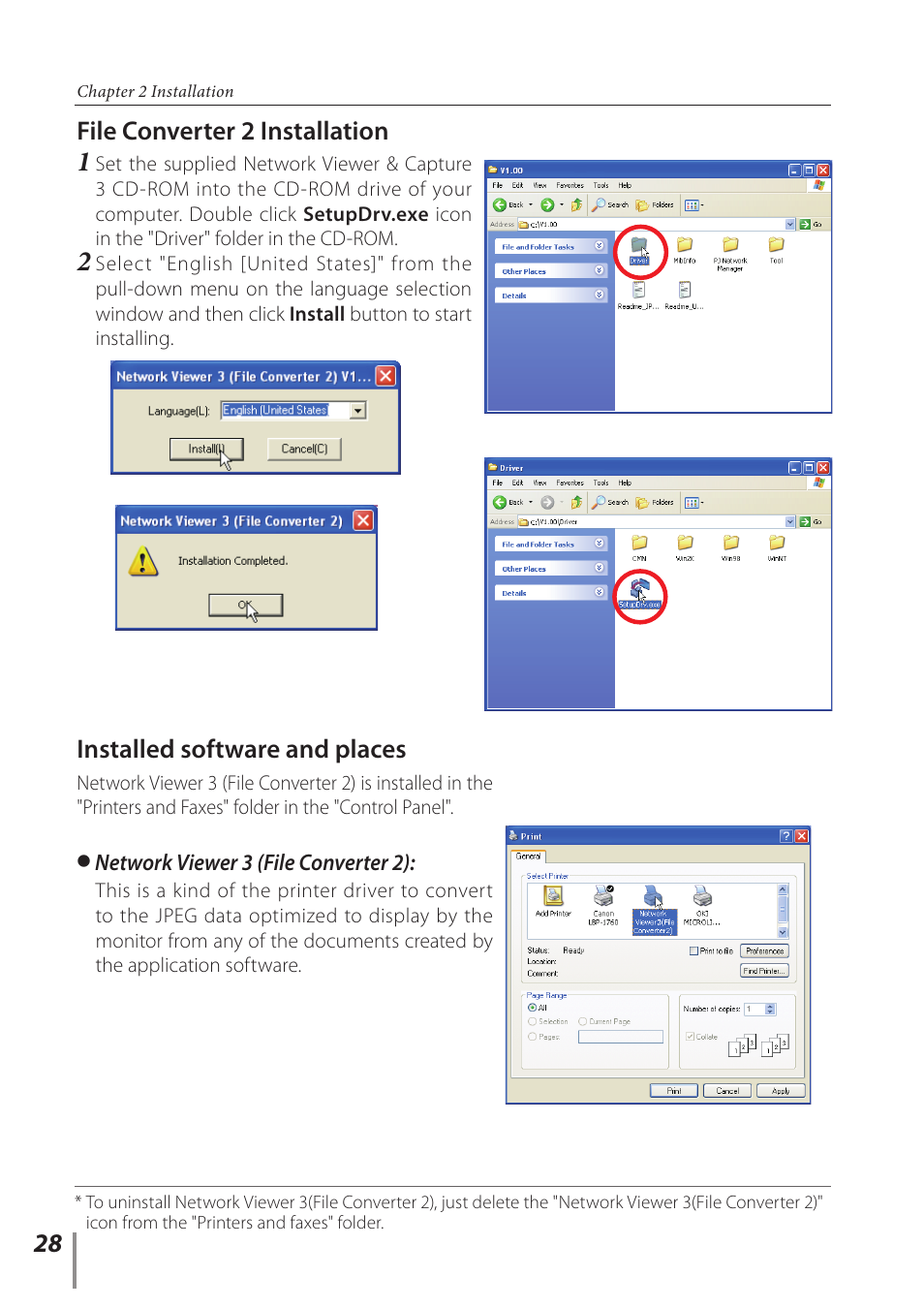 File converter 2 installation, Installed software and places | Sanyo PJ-Net Organizer Plus POA-LN02 User Manual | Page 28 / 116