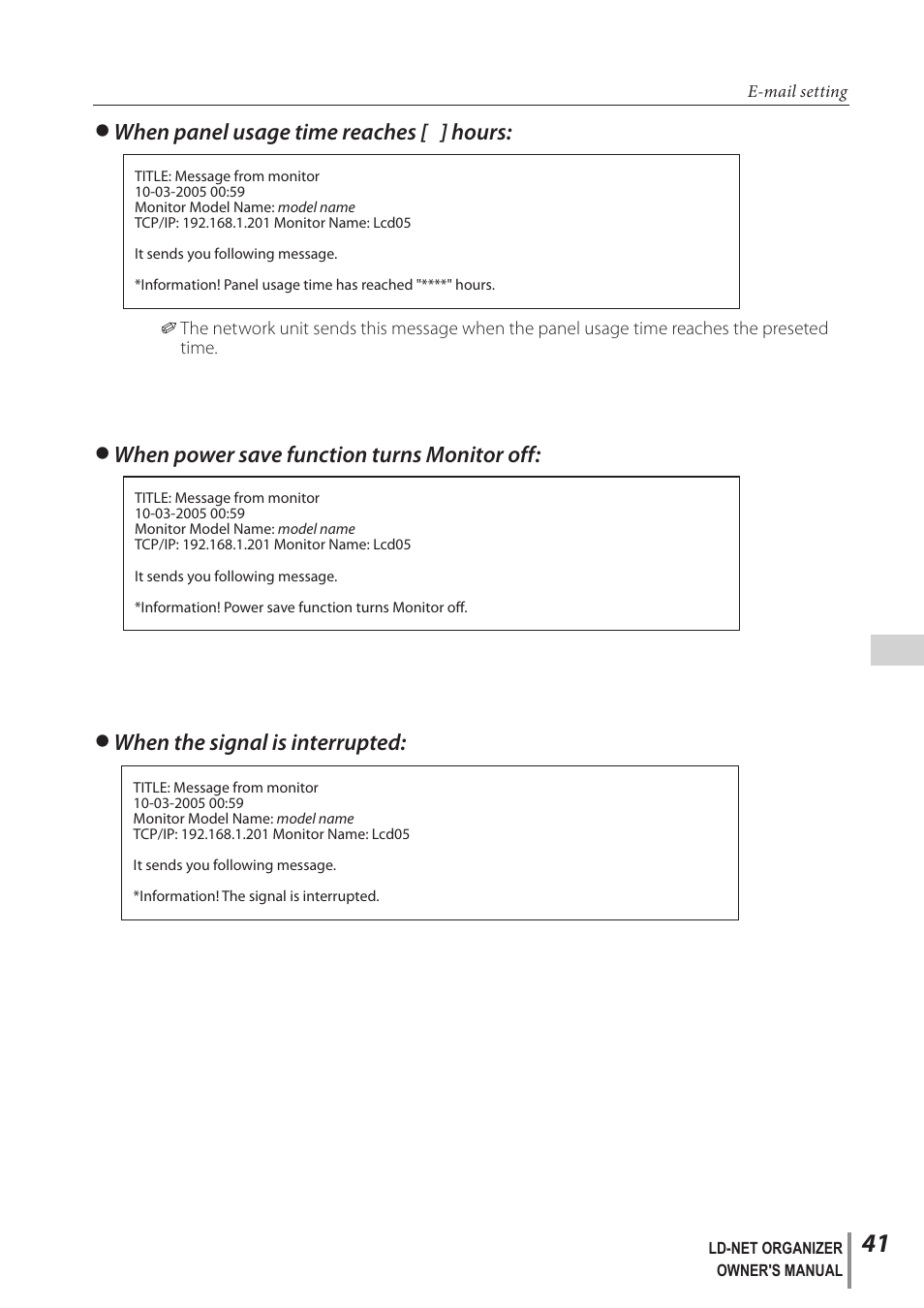 Cwhen panel usage time reaches [ ] hours | Sanyo PJ-Net Organizer Plus POA-LN02 User Manual | Page 41 / 116