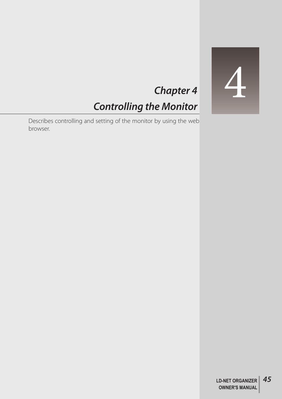 Chapter 4 controlling the monitor | Sanyo PJ-Net Organizer Plus POA-LN02 User Manual | Page 45 / 116