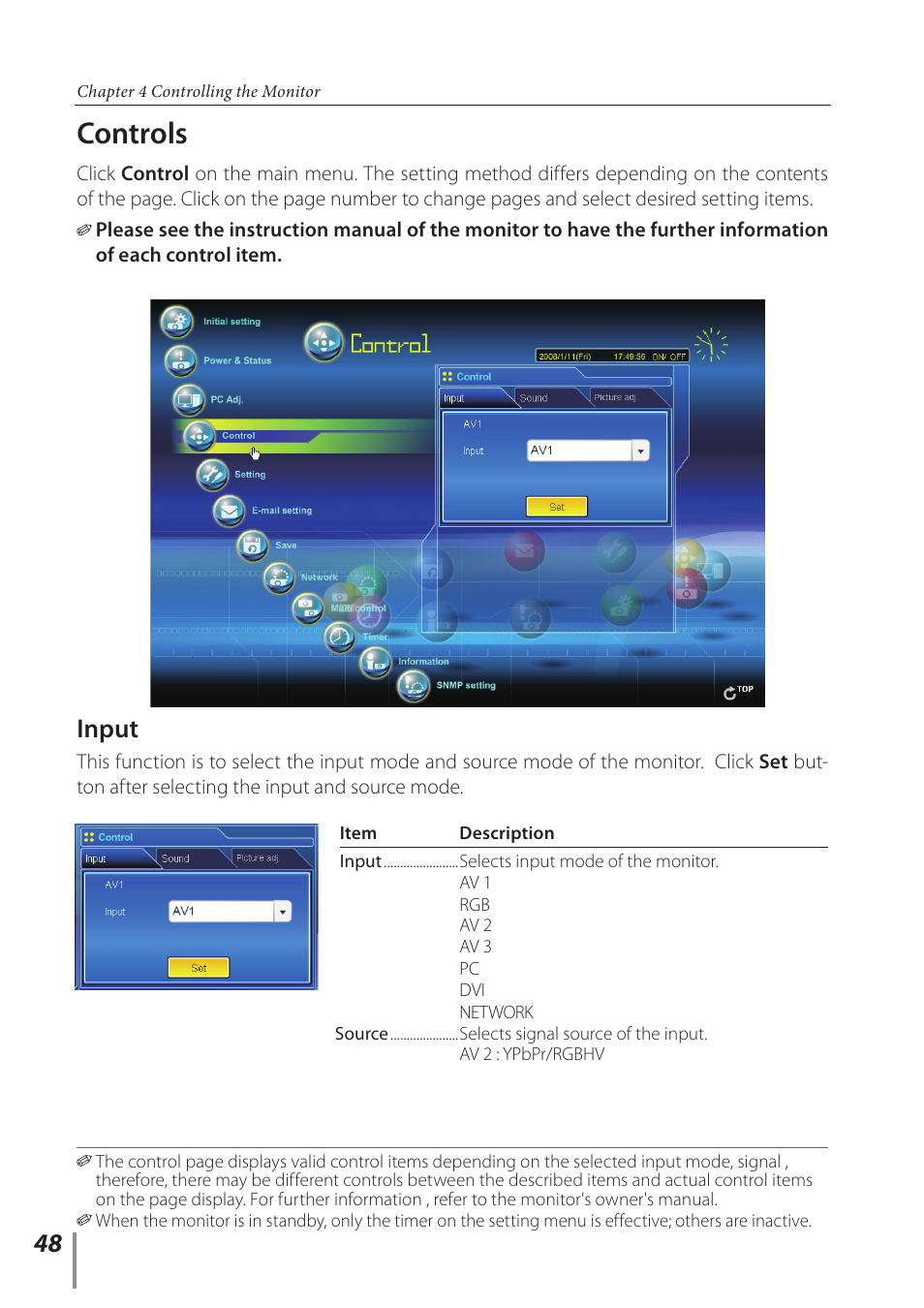 Controls, Input | Sanyo PJ-Net Organizer Plus POA-LN02 User Manual | Page 48 / 116