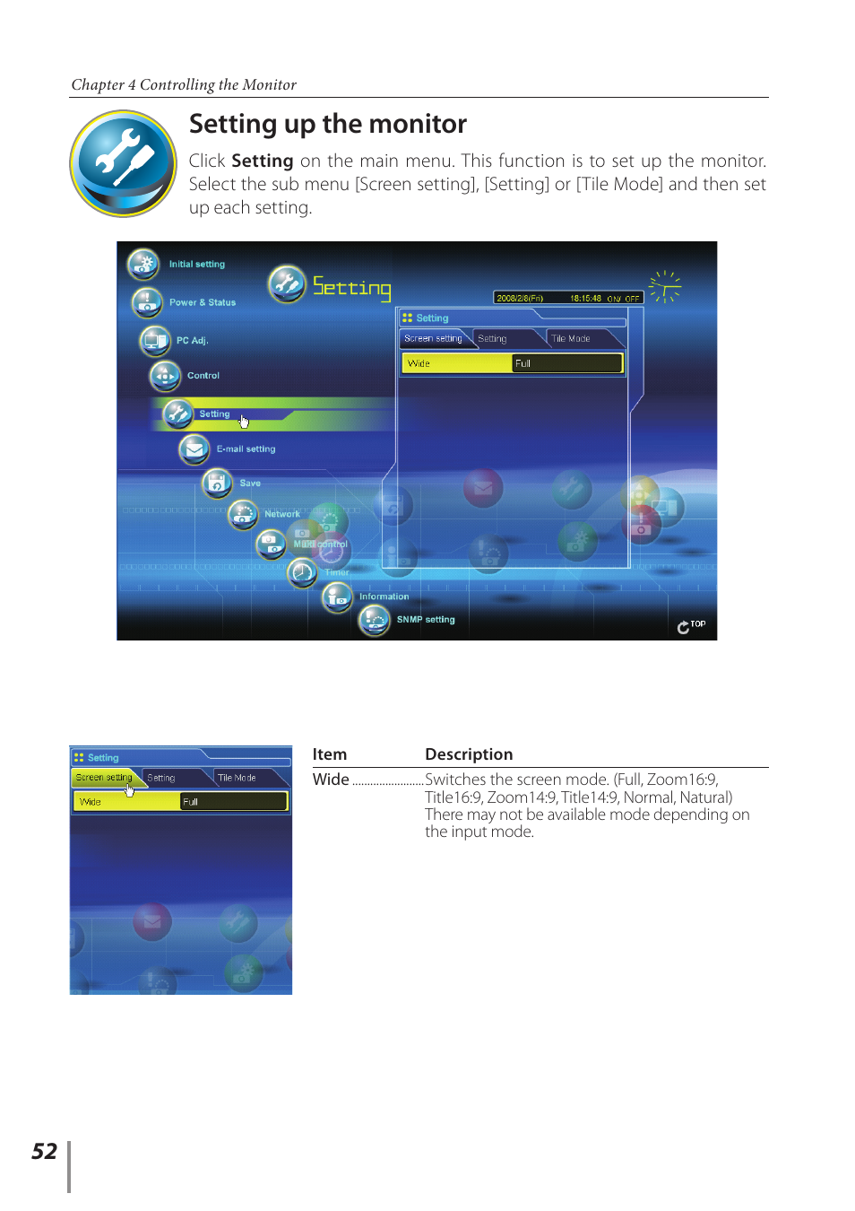 Setting up the monitor | Sanyo PJ-Net Organizer Plus POA-LN02 User Manual | Page 52 / 116